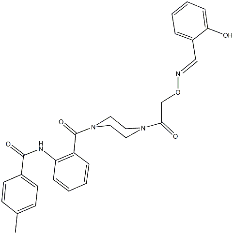 N-(2-{[4-({[(2-hydroxybenzylidene)amino]oxy}acetyl)-1-piperazinyl]carbonyl}phenyl)-4-methylbenzamide Struktur