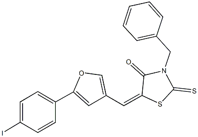 3-benzyl-5-{[5-(4-iodophenyl)-3-furyl]methylene}-2-thioxo-1,3-thiazolidin-4-one Struktur