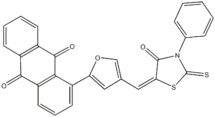 1-{4-[(4-oxo-3-phenyl-2-thioxo-1,3-thiazolidin-5-ylidene)methyl]-2-furyl}anthra-9,10-quinone Struktur