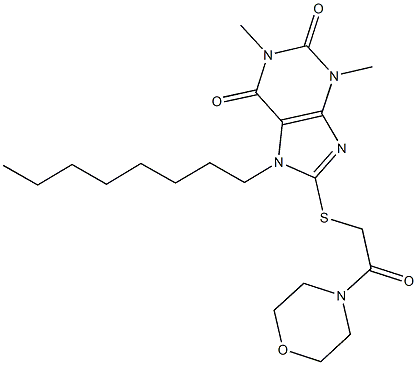 1,3-dimethyl-8-{[2-(4-morpholinyl)-2-oxoethyl]sulfanyl}-7-octyl-3,7-dihydro-1H-purine-2,6-dione Struktur