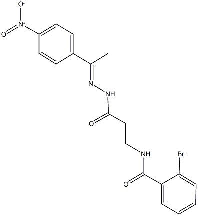 2-bromo-N-{3-[2-(1-{4-nitrophenyl}ethylidene)hydrazino]-3-oxopropyl}benzamide Struktur