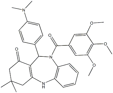 11-[4-(dimethylamino)phenyl]-3,3-dimethyl-10-(3,4,5-trimethoxybenzoyl)-2,3,4,5,10,11-hexahydro-1H-dibenzo[b,e][1,4]diazepin-1-one Struktur