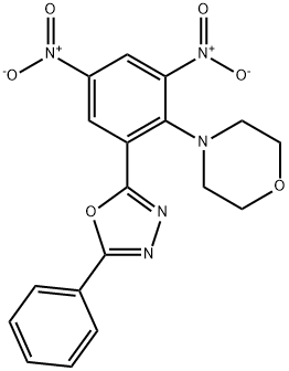 4-[2,4-dinitro-6-(5-phenyl-1,3,4-oxadiazol-2-yl)phenyl]morpholine Struktur