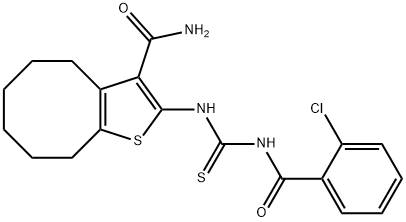 2-({[(2-chlorobenzoyl)amino]carbothioyl}amino)-4,5,6,7,8,9-hexahydrocycloocta[b]thiophene-3-carboxamide Struktur