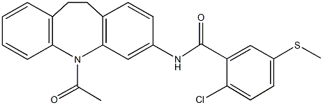 N-(5-acetyl-10,11-dihydro-5H-dibenzo[b,f]azepin-3-yl)-2-chloro-5-(methylsulfanyl)benzamide Struktur