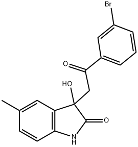 3-[2-(3-bromophenyl)-2-oxoethyl]-3-hydroxy-5-methyl-1,3-dihydro-2H-indol-2-one Struktur