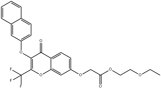 2-ethoxyethyl {[3-(2-naphthyloxy)-4-oxo-2-(trifluoromethyl)-4H-chromen-7-yl]oxy}acetate Struktur