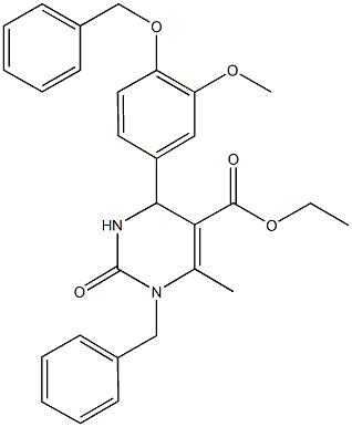 ethyl 6-methyl-4-{3-(methyloxy)-4-[(phenylmethyl)oxy]phenyl}-2-oxo-1-(phenylmethyl)-1,2,3,4-tetrahydropyrimidine-5-carboxylate Struktur