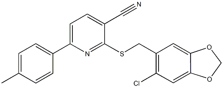 2-{[(6-chloro-1,3-benzodioxol-5-yl)methyl]sulfanyl}-6-(4-methylphenyl)nicotinonitrile Struktur