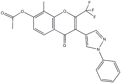 8-methyl-4-oxo-3-(1-phenyl-1H-pyrazol-4-yl)-2-(trifluoromethyl)-4H-chromen-7-yl acetate Struktur