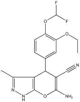 6-amino-4-[4-(difluoromethoxy)-3-ethoxyphenyl]-3-methyl-1,4-dihydropyrano[2,3-c]pyrazole-5-carbonitrile Struktur