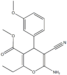 methyl 6-amino-5-cyano-2-ethyl-4-(3-methoxyphenyl)-4H-pyran-3-carboxylate Struktur