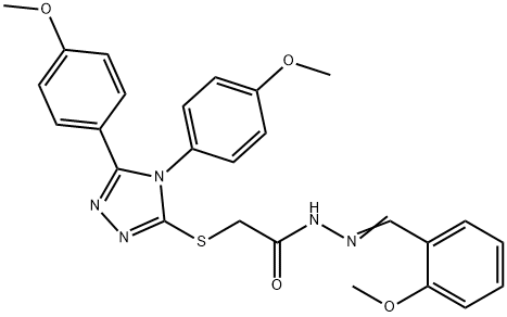 2-{[4,5-bis(4-methoxyphenyl)-4H-1,2,4-triazol-3-yl]sulfanyl}-N'-(2-methoxybenzylidene)acetohydrazide Struktur