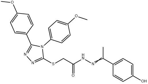 2-{[4,5-bis(4-methoxyphenyl)-4H-1,2,4-triazol-3-yl]sulfanyl}-N'-[1-(4-hydroxyphenyl)ethylidene]acetohydrazide Struktur