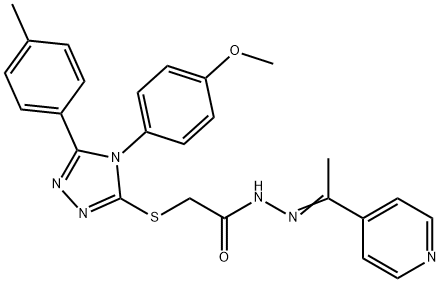 2-{[4-(4-methoxyphenyl)-5-(4-methylphenyl)-4H-1,2,4-triazol-3-yl]sulfanyl}-N'-[1-(4-pyridinyl)ethylidene]acetohydrazide Struktur