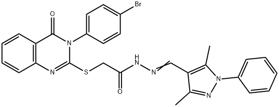 2-{[3-(4-bromophenyl)-4-oxo-3,4-dihydro-2-quinazolinyl]sulfanyl}-N'-[(3,5-dimethyl-1-phenyl-1H-pyrazol-4-yl)methylene]acetohydrazide Struktur