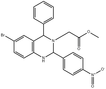 methyl (6-bromo-2-{4-nitrophenyl}-4-phenyl-1,4-dihydro-3(2H)-quinazolinyl)acetate Struktur