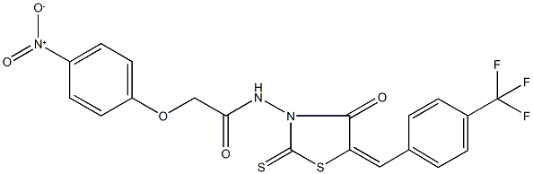 2-{4-nitrophenoxy}-N-{4-oxo-2-thioxo-5-[4-(trifluoromethyl)benzylidene]-1,3-thiazolidin-3-yl}acetamide Struktur