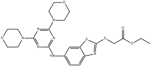 ethyl ({6-[(4,6-dimorpholin-4-yl-1,3,5-triazin-2-yl)amino]-1,3-benzothiazol-2-yl}sulfanyl)acetate Struktur