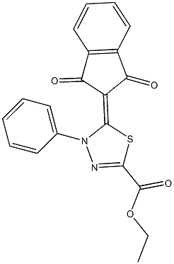 ethyl 5-(1,3-dioxo-1,3-dihydro-2H-inden-2-ylidene)-4-phenyl-4,5-dihydro-1,3,4-thiadiazole-2-carboxylate Struktur