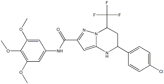 5-(4-chlorophenyl)-7-(trifluoromethyl)-N-(3,4,5-trimethoxyphenyl)-4,5,6,7-tetrahydropyrazolo[1,5-a]pyrimidine-2-carboxamide Struktur