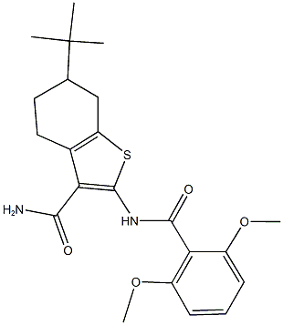 6-tert-butyl-2-[(2,6-dimethoxybenzoyl)amino]-4,5,6,7-tetrahydro-1-benzothiophene-3-carboxamide Struktur