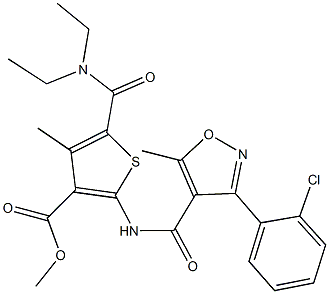 methyl 2-({[3-(2-chlorophenyl)-5-methyl-4-isoxazolyl]carbonyl}amino)-5-[(diethylamino)carbonyl]-4-methyl-3-thiophenecarboxylate Struktur