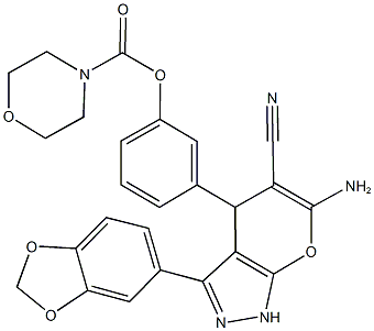 3-[6-amino-3-(1,3-benzodioxol-5-yl)-5-cyano-1,4-dihydropyrano[2,3-c]pyrazol-4-yl]phenyl 4-morpholinecarboxylate Struktur