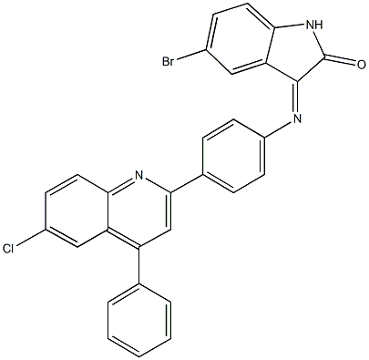 5-bromo-3-{[4-(6-chloro-4-phenyl-2-quinolinyl)phenyl]imino}-1,3-dihydro-2H-indol-2-one Struktur