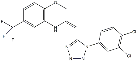 N-{2-[1-(3,4-dichlorophenyl)-1H-tetraazol-5-yl]vinyl}-N-[2-methoxy-5-(trifluoromethyl)phenyl]amine Struktur