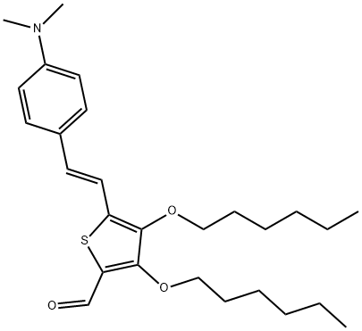 5-{2-[4-(dimethylamino)phenyl]vinyl}-3,4-bis(hexyloxy)-2-thiophenecarbaldehyde Struktur