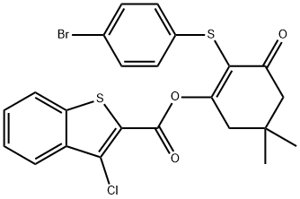 2-[(4-bromophenyl)sulfanyl]-5,5-dimethyl-3-oxocyclohex-1-en-1-yl 3-chloro-1-benzothiophene-2-carboxylate Struktur