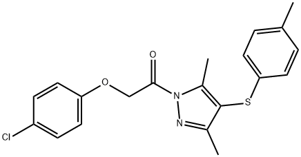 4-chlorophenyl 2-{3,5-dimethyl-4-[(4-methylphenyl)sulfanyl]-1H-pyrazol-1-yl}-2-oxoethyl ether Struktur