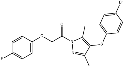 4-[(4-bromophenyl)sulfanyl]-1-[(4-fluorophenoxy)acetyl]-3,5-dimethyl-1H-pyrazole Struktur