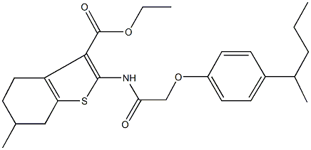 ethyl 6-methyl-2-({[4-(1-methylbutyl)phenoxy]acetyl}amino)-4,5,6,7-tetrahydro-1-benzothiophene-3-carboxylate Struktur