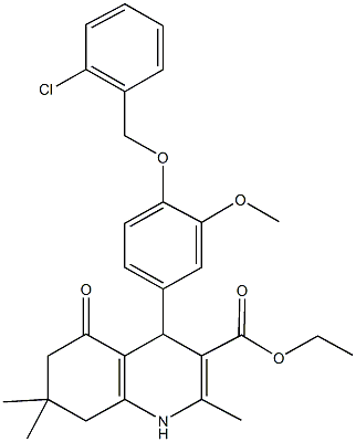 ethyl 4-{4-[(2-chlorobenzyl)oxy]-3-methoxyphenyl}-2,7,7-trimethyl-5-oxo-1,4,5,6,7,8-hexahydro-3-quinolinecarboxylate Struktur