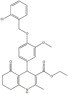 ethyl 4-{4-[(2-chlorobenzyl)oxy]-3-methoxyphenyl}-2-methyl-5-oxo-1,4,5,6,7,8-hexahydro-3-quinolinecarboxylate Struktur