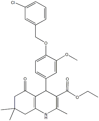 ethyl 4-{4-[(3-chlorobenzyl)oxy]-3-methoxyphenyl}-2,7,7-trimethyl-5-oxo-1,4,5,6,7,8-hexahydro-3-quinolinecarboxylate Struktur