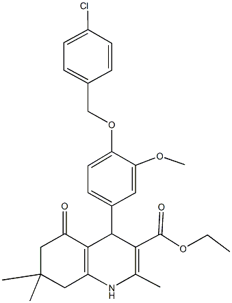 ethyl 4-{4-[(4-chlorobenzyl)oxy]-3-methoxyphenyl}-2,7,7-trimethyl-5-oxo-1,4,5,6,7,8-hexahydro-3-quinolinecarboxylate Struktur