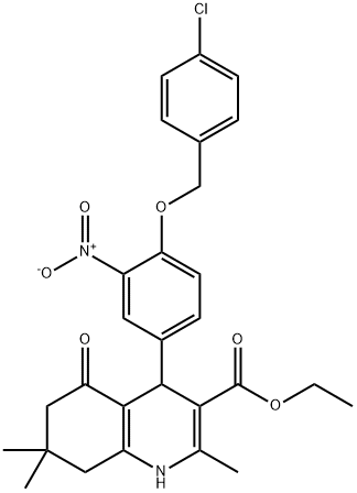 ethyl 4-{4-[(4-chlorobenzyl)oxy]-3-nitrophenyl}-2,7,7-trimethyl-5-oxo-1,4,5,6,7,8-hexahydro-3-quinolinecarboxylate Struktur