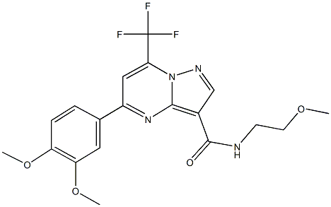 5-(3,4-dimethoxyphenyl)-N-(2-methoxyethyl)-7-(trifluoromethyl)pyrazolo[1,5-a]pyrimidine-3-carboxamide Struktur