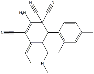 6-amino-8-(2,4-dimethylphenyl)-2-methyl-2,3,8,8a-tetrahydro-5,7,7(1H)-isoquinolinetricarbonitrile Struktur