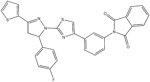 2-(3-{2-[5-(4-fluorophenyl)-3-(2-thienyl)-4,5-dihydro-1H-pyrazol-1-yl]-1,3-thiazol-4-yl}phenyl)-1H-isoindole-1,3(2H)-dione Struktur