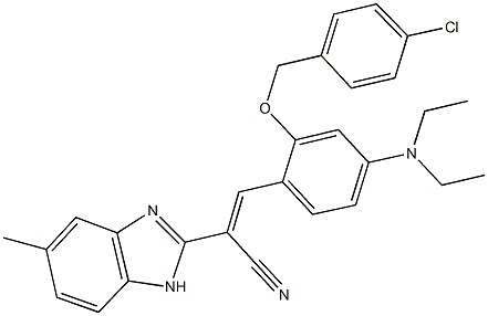 3-[2-[(4-chlorobenzyl)oxy]-4-(diethylamino)phenyl]-2-(5-methyl-1H-benzimidazol-2-yl)acrylonitrile Struktur