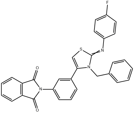 2-(3-{3-benzyl-2-[(4-fluorophenyl)imino]-2,3-dihydro-1,3-thiazol-4-yl}phenyl)-1H-isoindole-1,3(2H)-dione Struktur