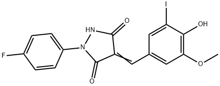 1-(4-fluorophenyl)-4-(4-hydroxy-3-iodo-5-methoxybenzylidene)-3,5-pyrazolidinedione Struktur