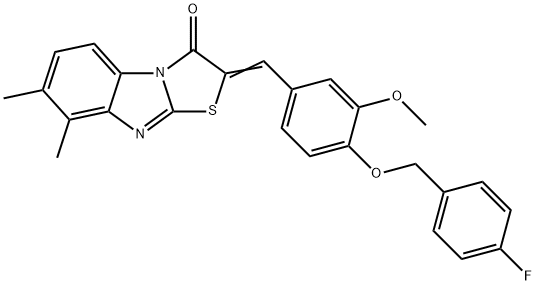 2-{4-[(4-fluorobenzyl)oxy]-3-methoxybenzylidene}-7,8-dimethyl[1,3]thiazolo[3,2-a]benzimidazol-3(2H)-one Struktur