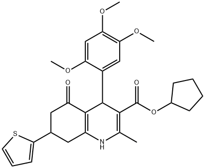 cyclopentyl 2-methyl-5-oxo-7-(2-thienyl)-4-(2,4,5-trimethoxyphenyl)-1,4,5,6,7,8-hexahydro-3-quinolinecarboxylate Struktur