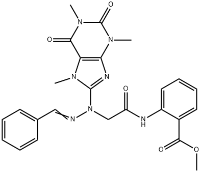 methyl 2-({[2-benzylidene-1-(1,3,7-trimethyl-2,6-dioxo-2,3,6,7-tetrahydro-1H-purin-8-yl)hydrazino]acetyl}amino)benzoate Struktur