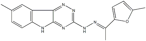 1-(5-methyl-2-furyl)ethanone (8-methyl-5H-[1,2,4]triazino[5,6-b]indol-3-yl)hydrazone Struktur